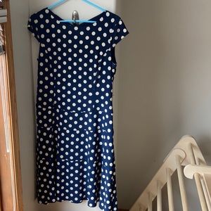 Anne Klein navy blue polka dot dress.